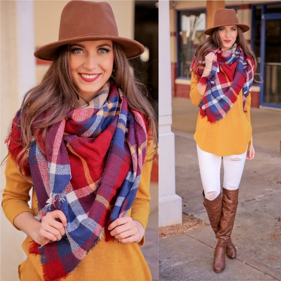Infinity Raine Accessories - LAST ONE! Burgundy Plaid Blanket Scarf